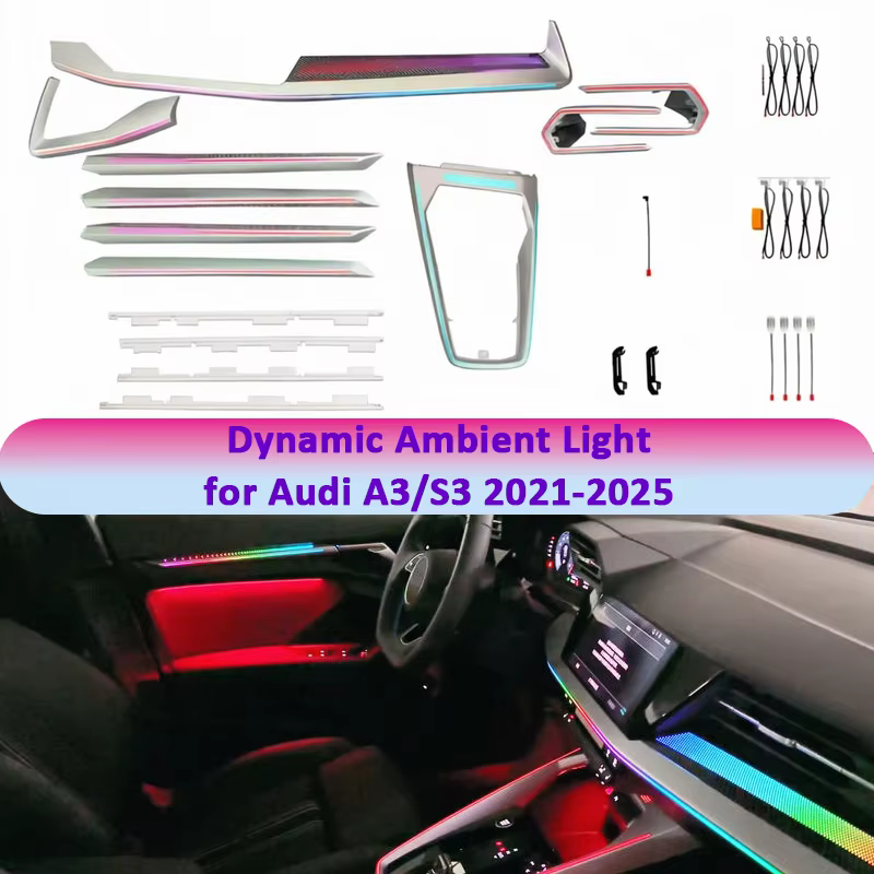 Kit d'éclairage d'ambiance pour Audi A3/S3 2021-2025 conduite à gauche, grille d'aération du tableau de bord, LED intérieures