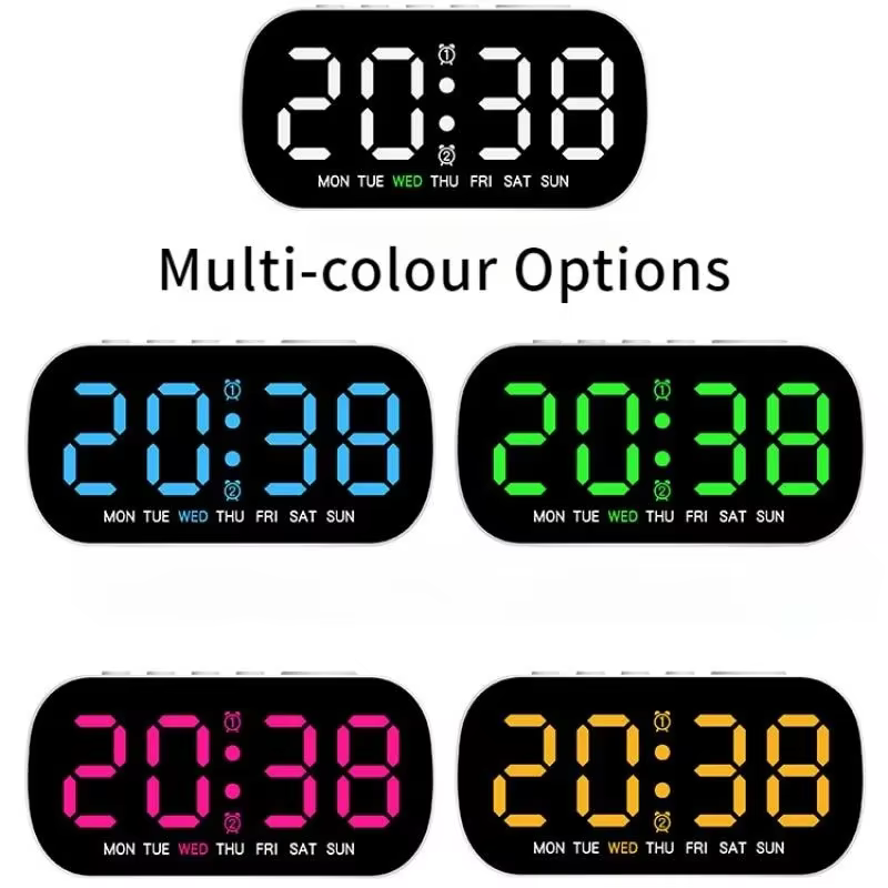Réveil numérique alimenté par USB, température, Date, semaine, double alarme, Mode nuit, horloge Snooze, 5 niveaux de luminosité, horloge LED 12/24H