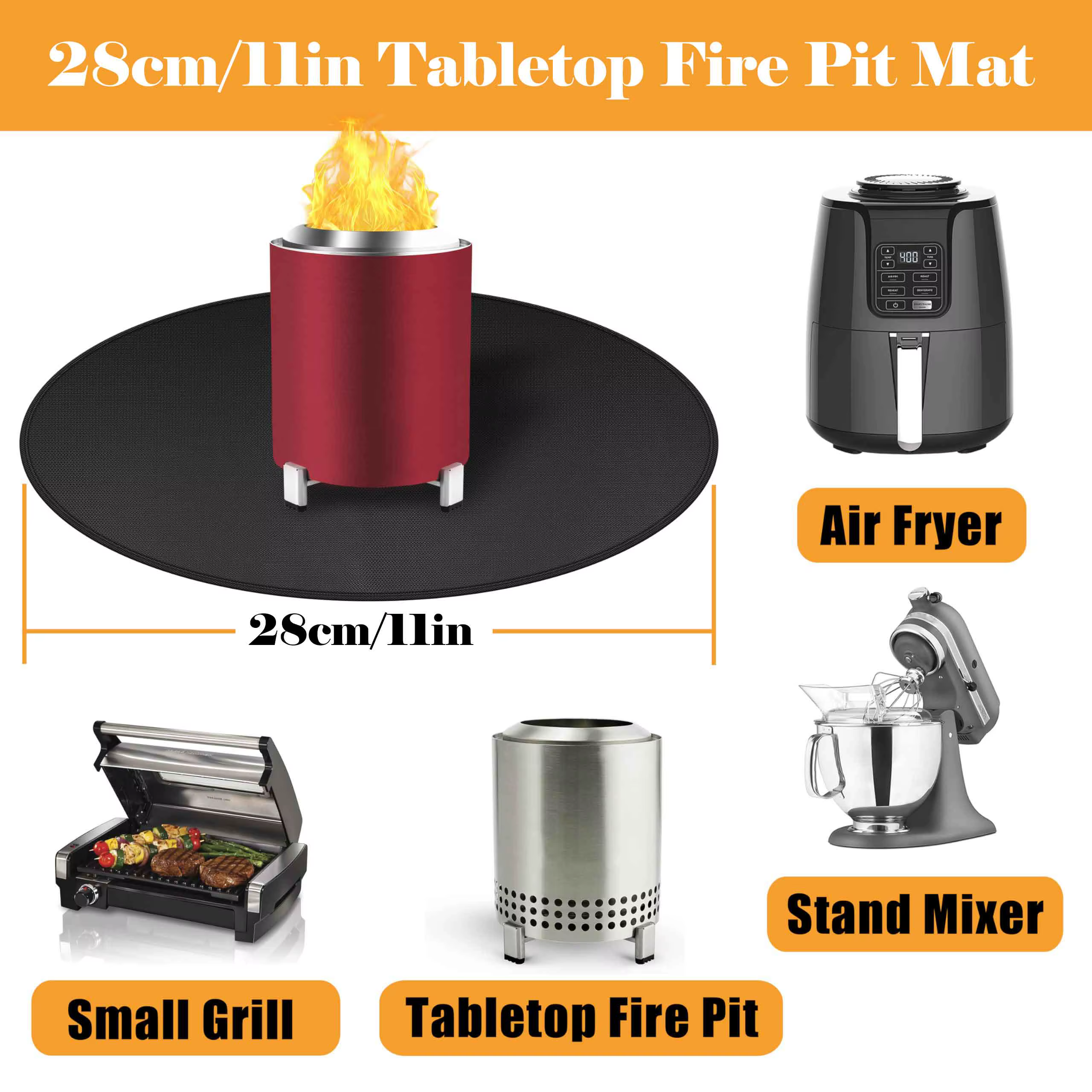 Tapis ignifuge de 11 pouces pour réchaud de table, accessoires de réchaud, tapis de table ignifuge, facile à nettoyer, tapis de barbecue d'extérieur