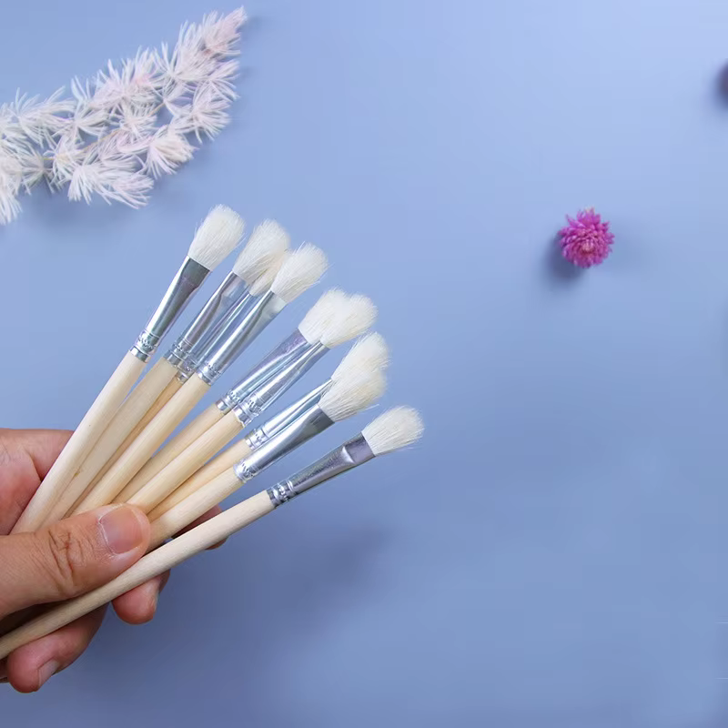 10 pièces/lot laine cheveux pinceau support en bois peinture brosse aquarelle huile poudre peintures brosse en gros de fournitures d'art