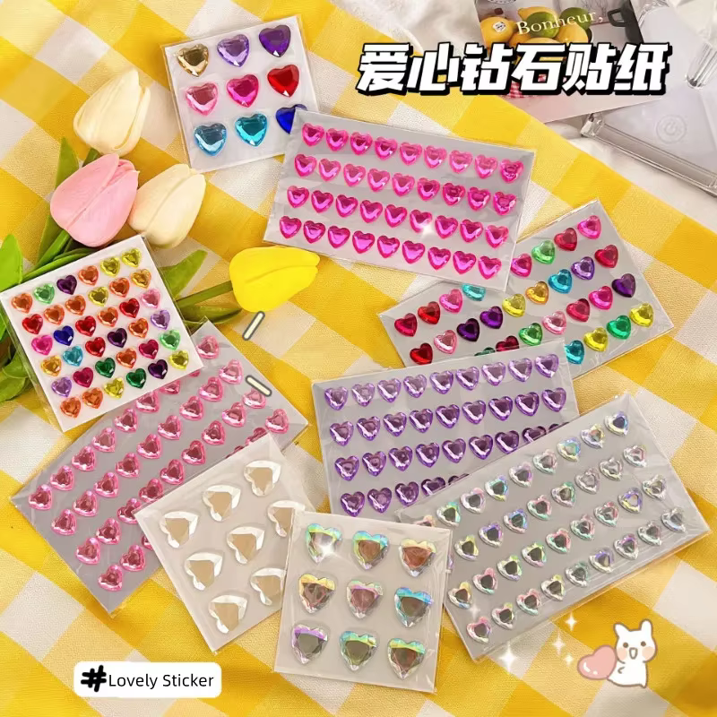 Autocollant coeur belle 3D stéréoscopique cristal coeur brillant autocollant pour bricolage décoratif Scrapbook Journal fournitures pour étudiants autocollant