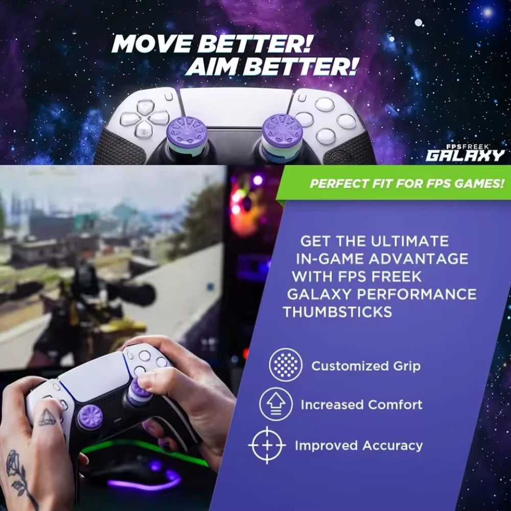 FPS Freek Galaxy pour PS4, capuchons de joystick analogique haute performance pour manette PS5, capuchons de manette de jeu en silicone