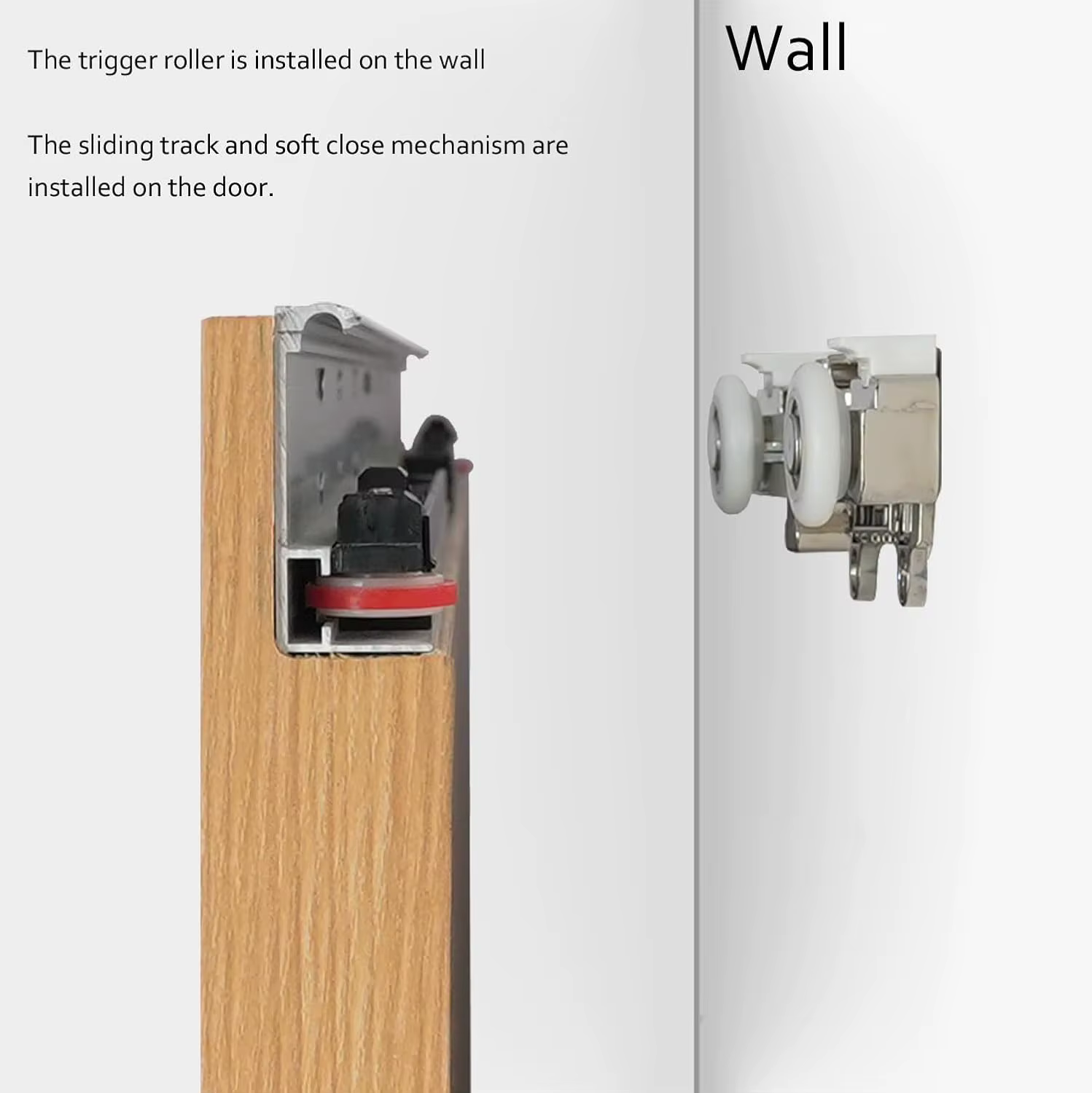 Kit de quincaillerie pour porte de grange dissimulée DIYHD 42'' (106 cm) avec fermeture amortie, rail flottant invisible à montage mural, compatible avec ouvertures de 34'' à 38'' (86-96 cm)