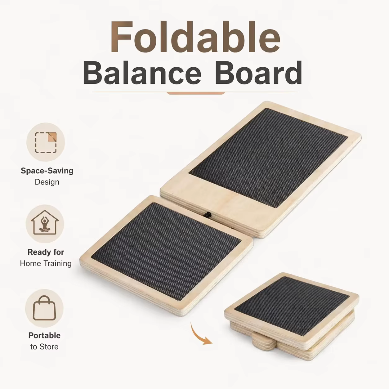 Planche d'équilibre pliable en bois avec surface antidérapante, entraîneur d'équilibre compact pour l'entraînement à domicile, stabilité, coordination, usage quotidien