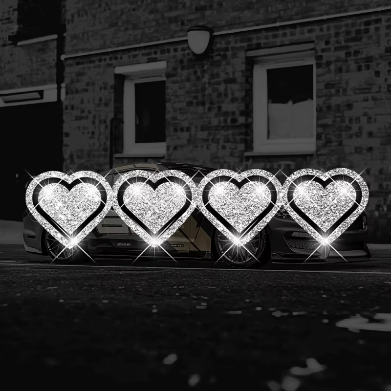 1 autocollant en vinyle brillant en forme de cœur, paillettes - Quatre autocollants en forme de cœur pour la décoration d'ordinateurs portables