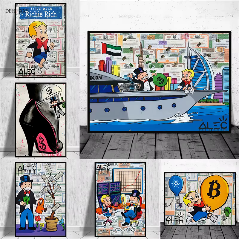 Alec monopole et Richie toile peinture Rich Man Dollars affiches Graffiti rue mur Art photo pour la maison chambre décor sans cadre