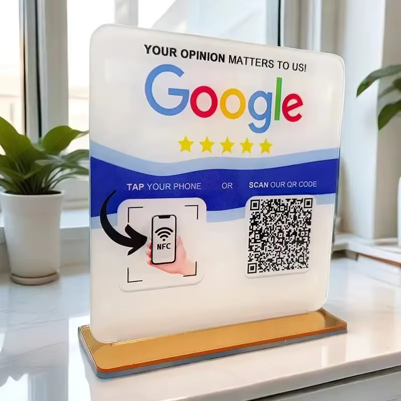 Panneau d'évaluation personnalisé de Google, code de numérisation NFC, panneaux de médias sociaux en acrylique, plaques d'évaluation de Google avec Base de support, décorations de magasin