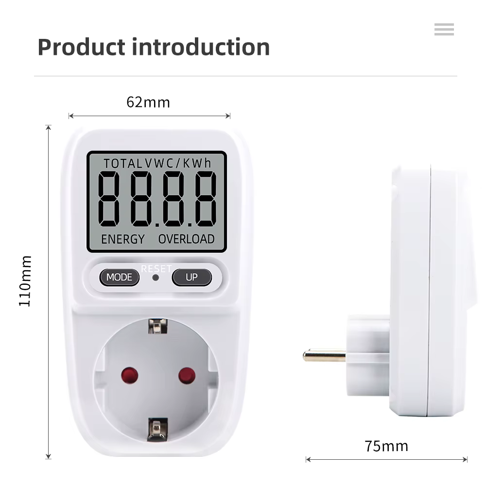 Compteur de puissance électrique, wattmètre LCD, prise de facturation, testeur électrique, prise de mesure, analyseur de puissance, prise EU FR