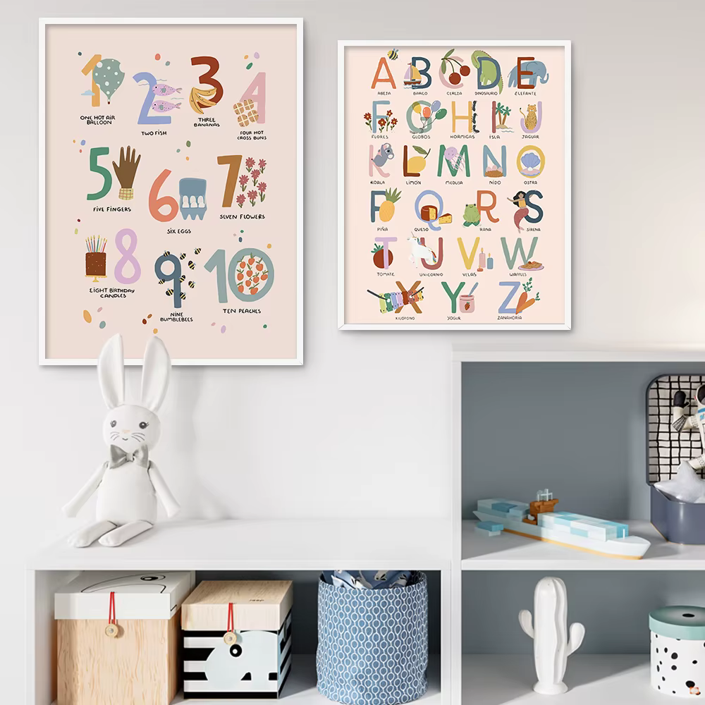 Affiches d'alphabet et de chiffres, art mural sur toile, impressions décoratives pour chambre d'enfant, chambre de bébé, chambre d'enfant