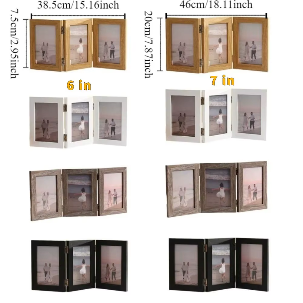 Cadre photo rectangulaire pliable, cadre triplex, cadre photo durable, ornements, cadre photo moderne simple à charnière, décoration de salon