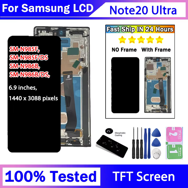 Écran LCD TFT pour Samsung Note 20 Ultra avec cadre, pour Samsung Note20 Ultra 5G N985F N986B, écran tactile numérique assemblé