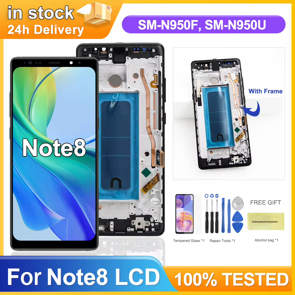 Ensemble écran tactile LCD TFT de remplacement, avec châssis, pour Samsung Note 8