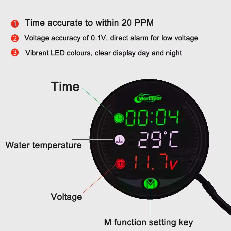 Horloge électronique de moto 5 en 1, voltmètre étanche IP67, étanche à la poussière, affichage numérique de PET LED, 12V