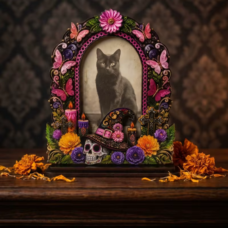 Cadre photo en bois 16x20cm, cadre photo du Jour des Morts, tête de mort, fleur, album commémoratif de bureau, décoration de fête, cadeau pour la maison et la chambre
