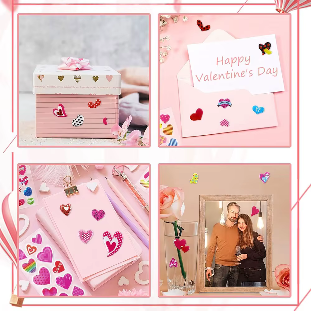 Autocollants en forme de coeur 8 feuilles Valentine Love Sweet Hearts autocollants pour enfants enfants mignon gonflé coloré 3D saint valentin Craf