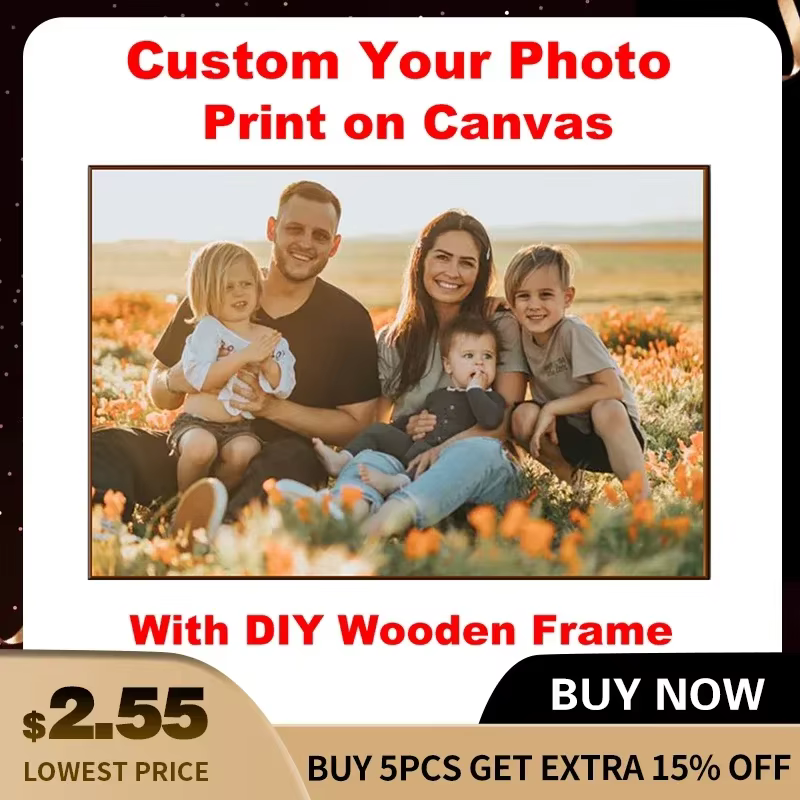 Impression personnalisée de votre Photo, affiche de peinture sur toile avec cadre en bois, imprimés HD, décor artistique mural, image de paysage familial pour animaux de compagnie et enfants