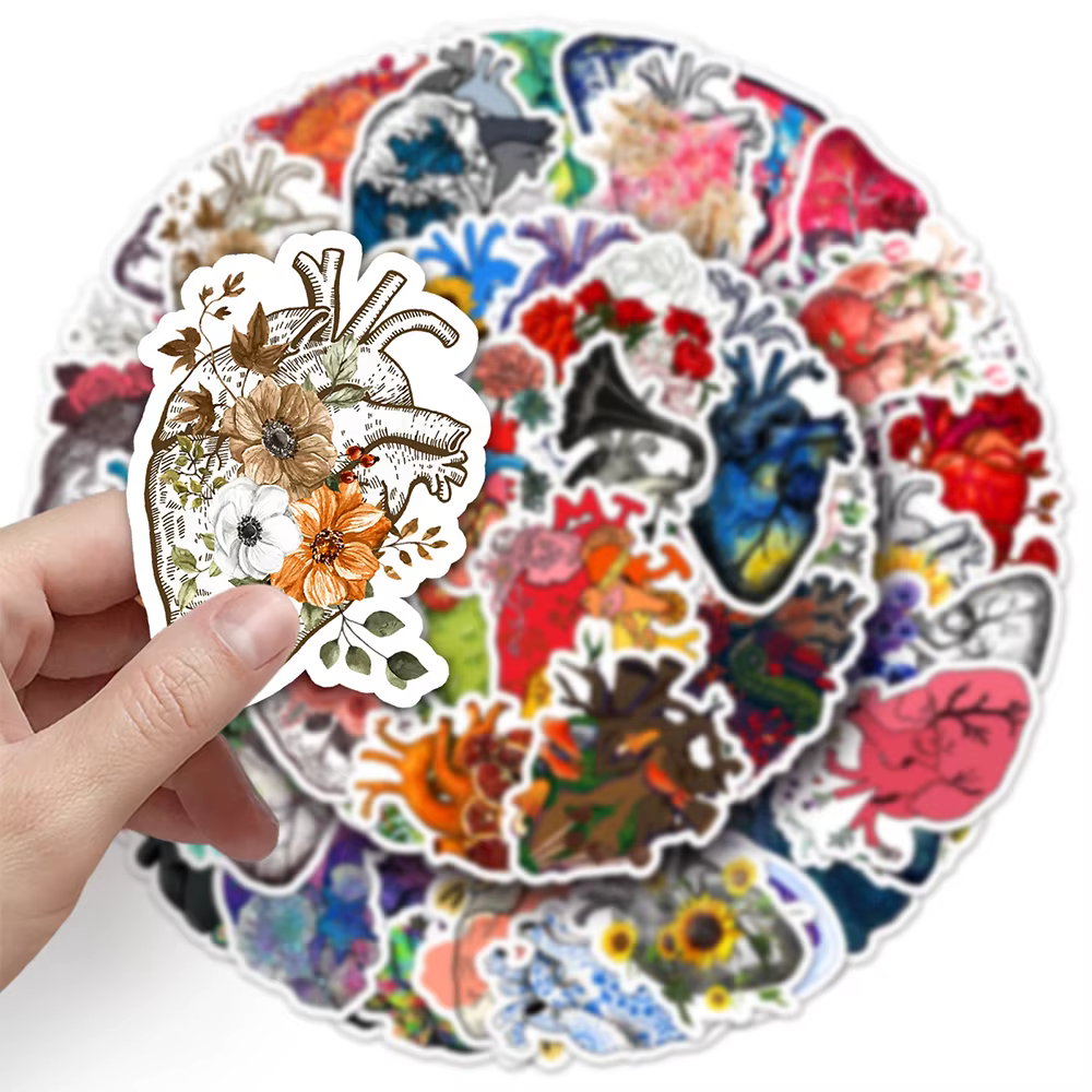 Lot de 10/30/50 Pièces d'Autocollants Imperméables en Forme de Cœur, Dessin Animé, Graffiti, Décoration Créative Personnalisée, Tasse d'Eau, Étui de Téléphone, Planche à Roulettes