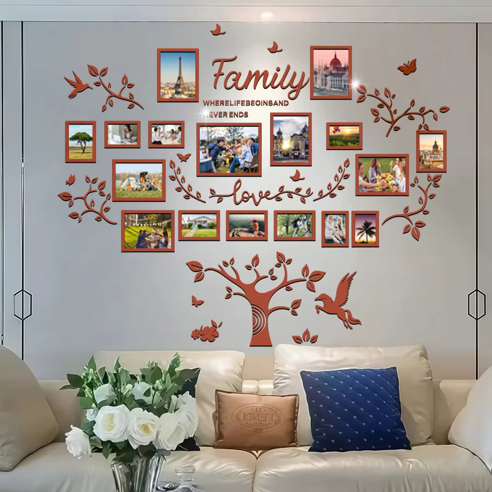 Grandes Décorations Murales Arbre Généalogique avec Cadres Photo, Autocollants Amovibles pour Souvenirs Familiaux, Décoration de Fond pour Salon