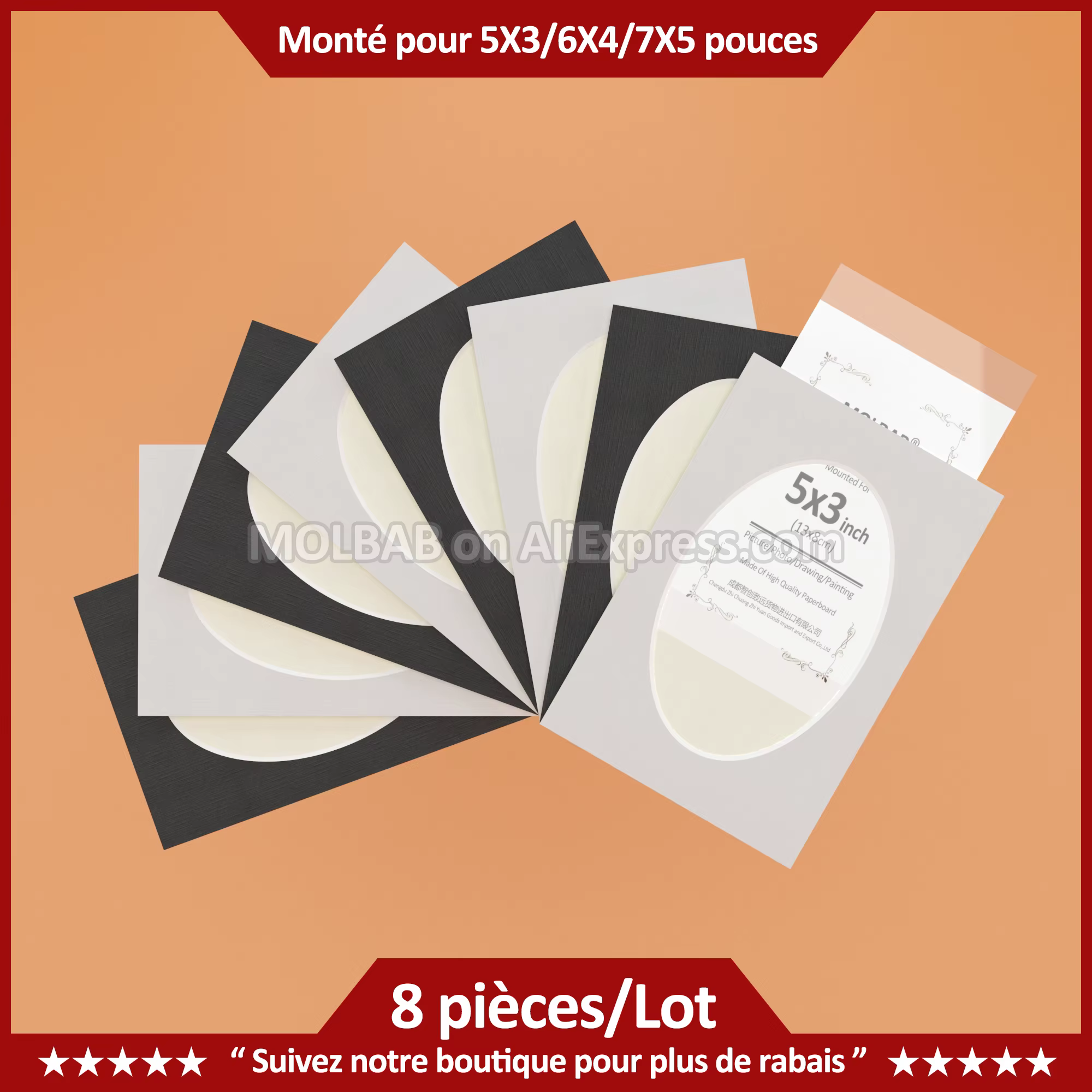 Cadre Photo en carton rectangulaire à ouverture ovale, blanc/noir, panneau mural pour Décor Photo, artisanat en papier pour bricolage, 8 pièces/lot