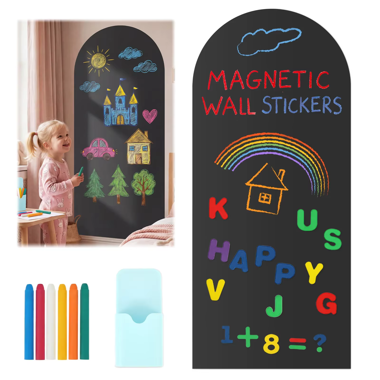 Autocollant mural magnétique en forme d'arche 40" x 18" – Tableau noir magnétique adhésif pour mur, autocollant tableau blanc magnétique pour salle de jeux, maison, salle de classe