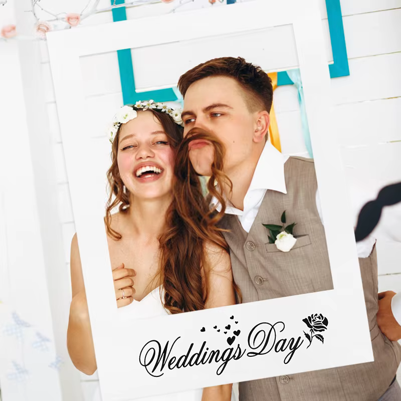 Cadre photo DIY, accessoires de mariage, cabine photo créative, décoration blanche simple pour événements festifs et mariages