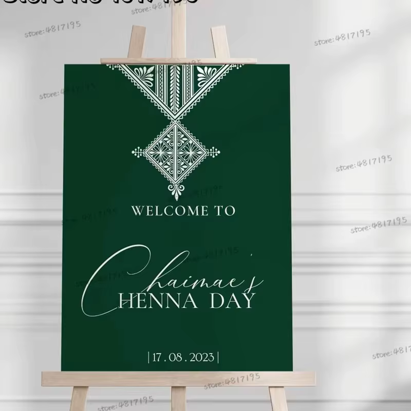 Autocollants de mariage de bienvenue islamique, décalcomanies avec noms personnalisés, autocollants en vinyle pour le jour du henné arabe, signe de fête de bienvenue au henné musulman