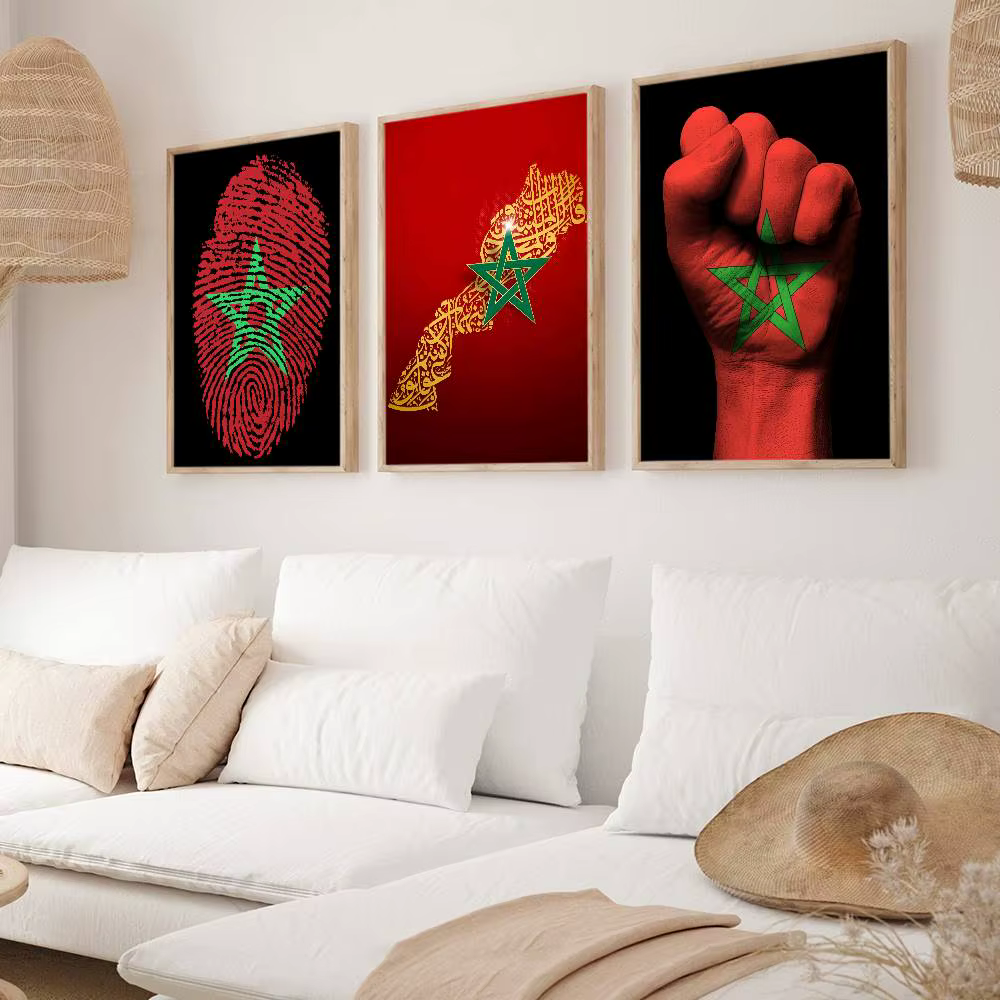 Affiche murale imprimée drapeau marocain, adaptée au salon, chambre à coucher, Bar, salon, décoration de la maison