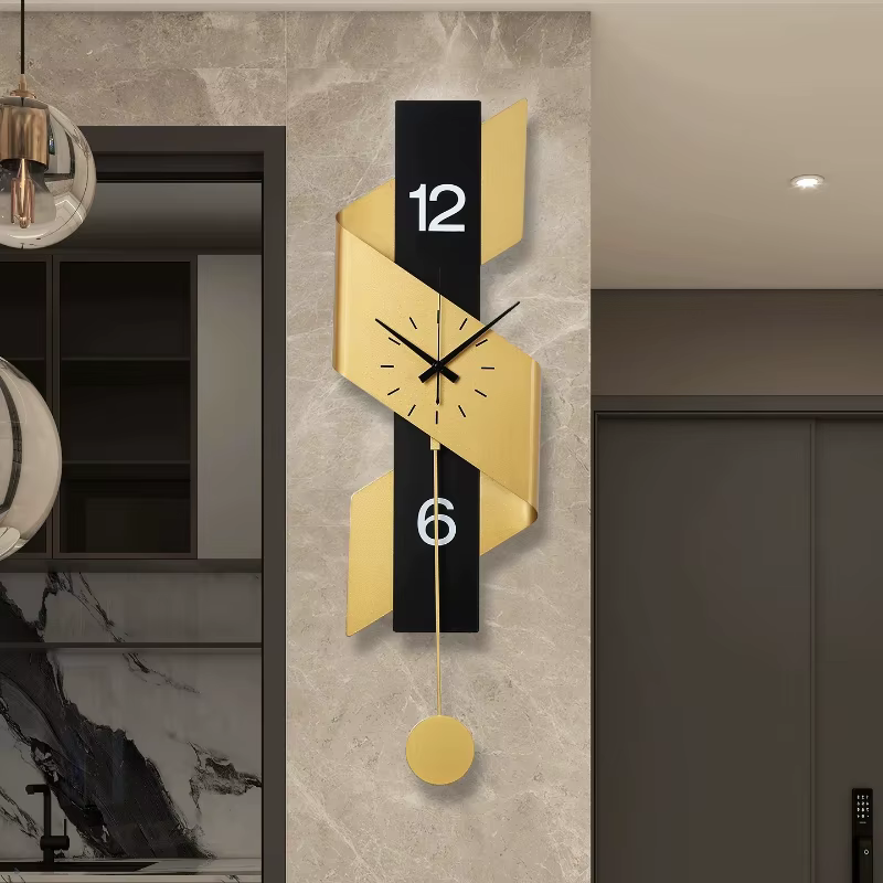 Horloge Murale Créative à Pendule, Grande Horloge Murale en Métal de Luxe pour Cuisine, Décoration Silencieuse pour Salle de Sport, Décoration de Chambre à Coucher