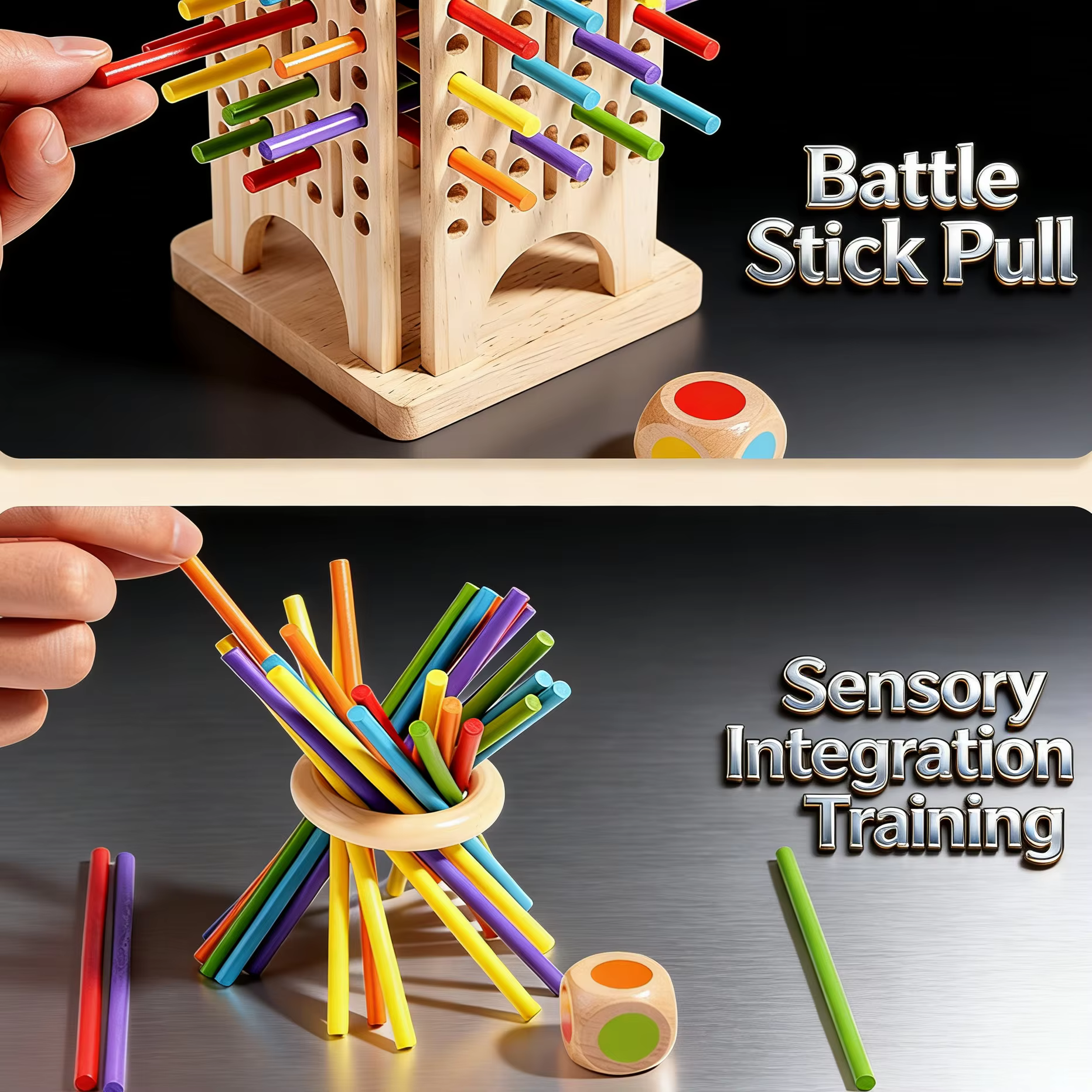 Jeu de traction de bâtons en bois pour enfants, Modes de bâtons multicolores, conception en bois épais et Durable, capacité de réflexion, reconnaissance du Patience