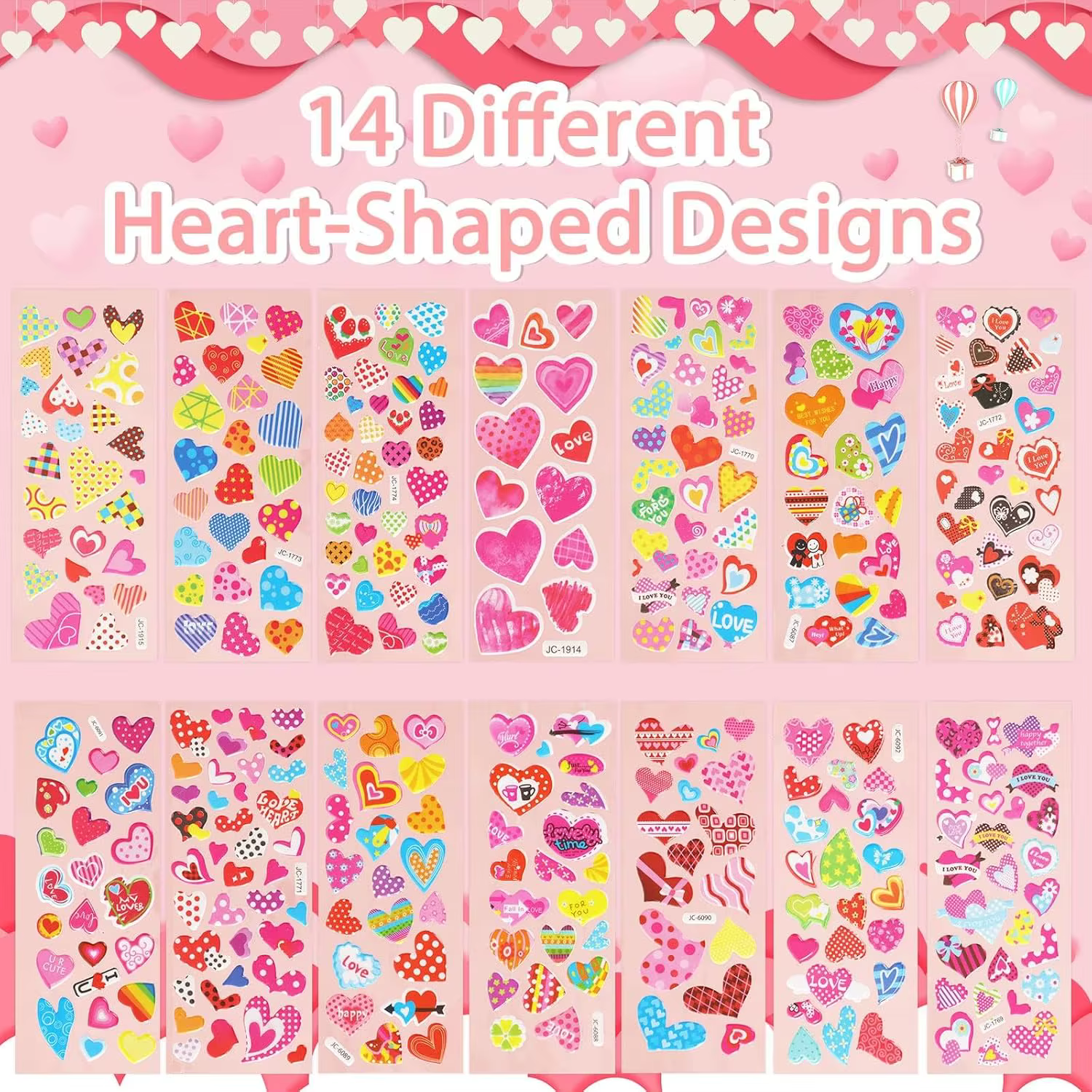 Autocollants en forme de coeur 8 feuilles Valentine Love Sweet Hearts autocollants pour enfants enfants mignon gonflé coloré 3D saint valentin Craf