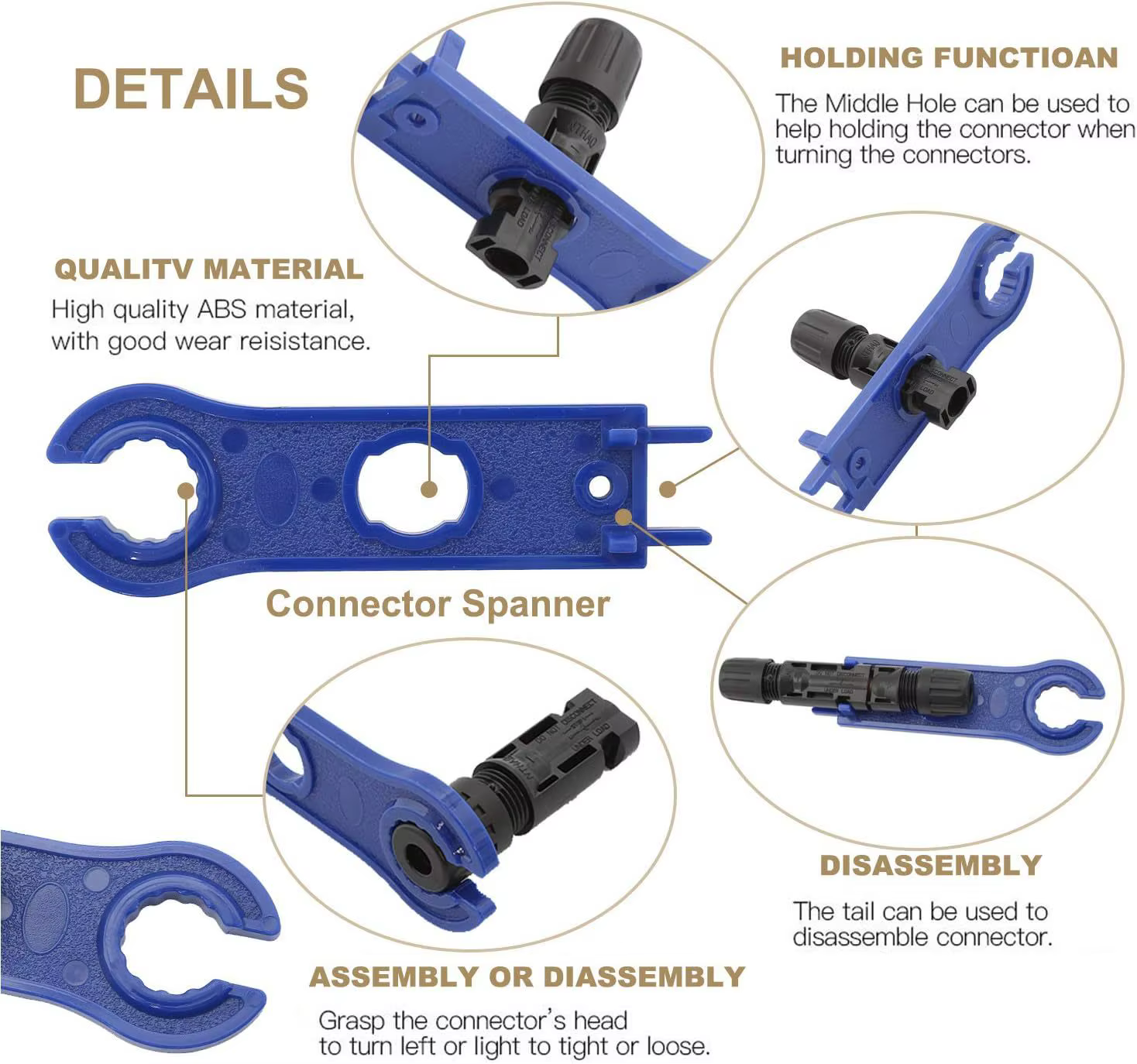 Ensemble d'outils de sertissage solaire, Kit de connecteurs solaires photovoltaïques, connecteurs Solor de panneau 1000V 30A pour câble PV/MC 2.5/4/6 mm2