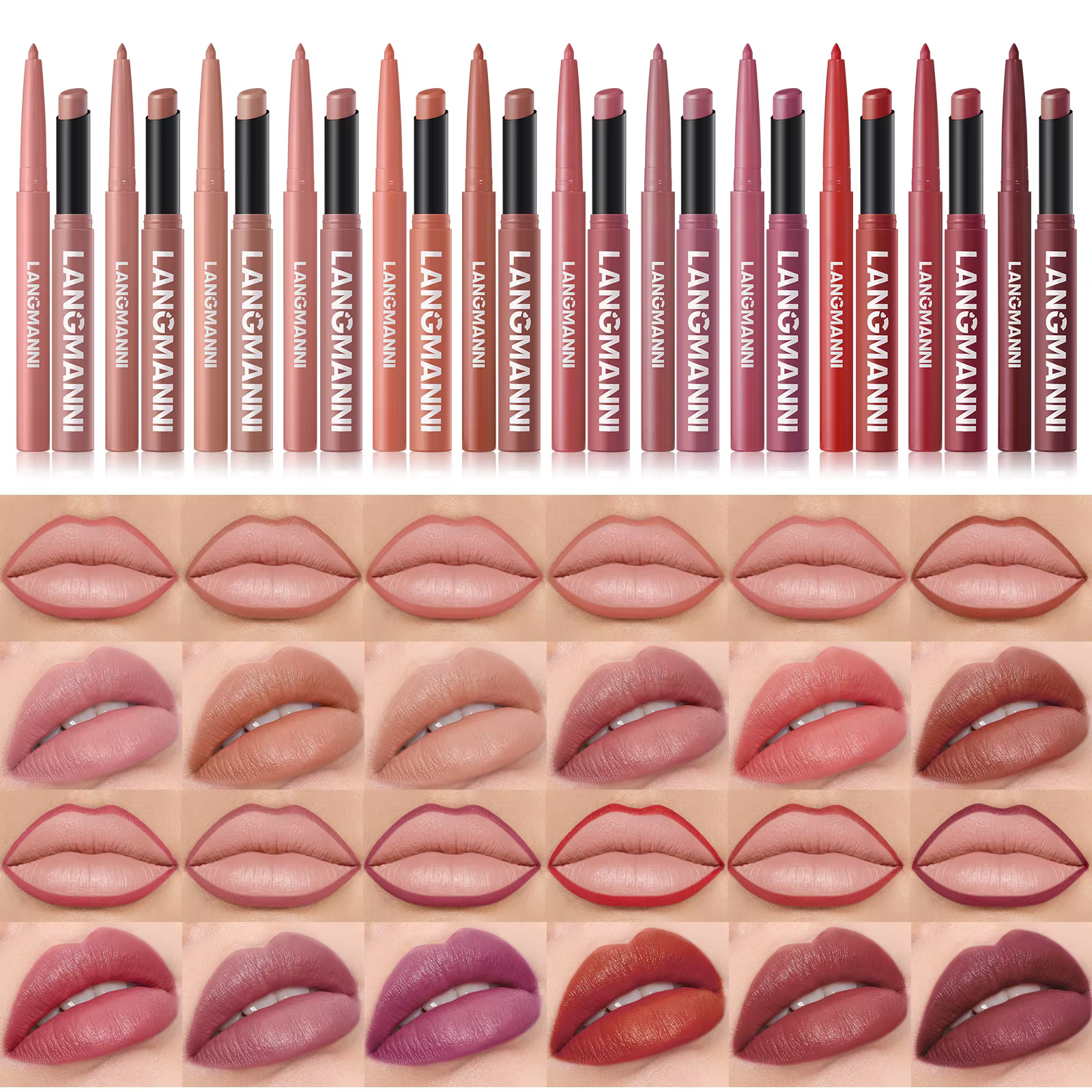 Ensemble de crayons à lèvres imperméables intégrés + rouge à lèvres, sans taches, sans décoloration, sans tasse, durable, facile à créer un maquillage parfait!
