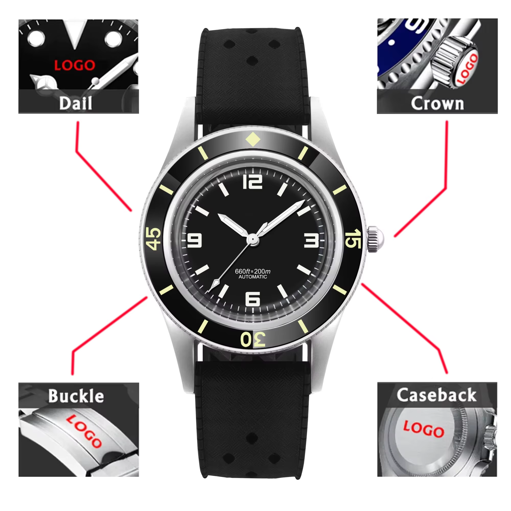 CORGEUT 50-Fathoms montre de plongée WD50F NH35 mouvement automatique 40mm montre pour homme lumineux 200m étanche saphir Vintage