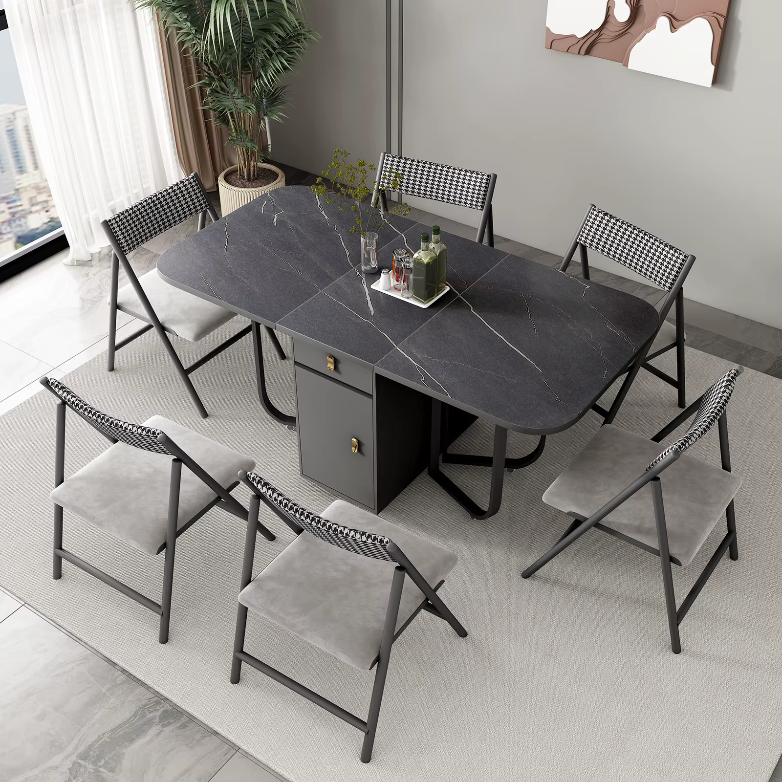 Table à manger et chaises pliantes, mobilier multifonctionnel, rectangulaire et mobile, à la mode