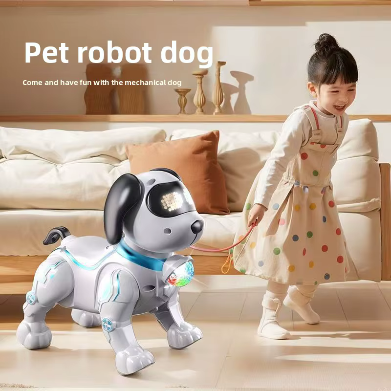 Chiot de simulation transfrontalier avec fonction de traction et de marche, jouet lumineux