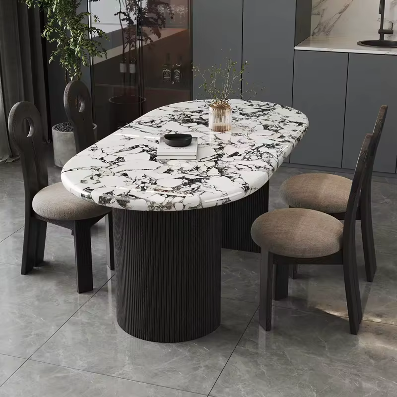 Table de salle à manger ovale en marbre, style vintage français, pour murs de cuisine, mobilier moderne Wabi Sabi