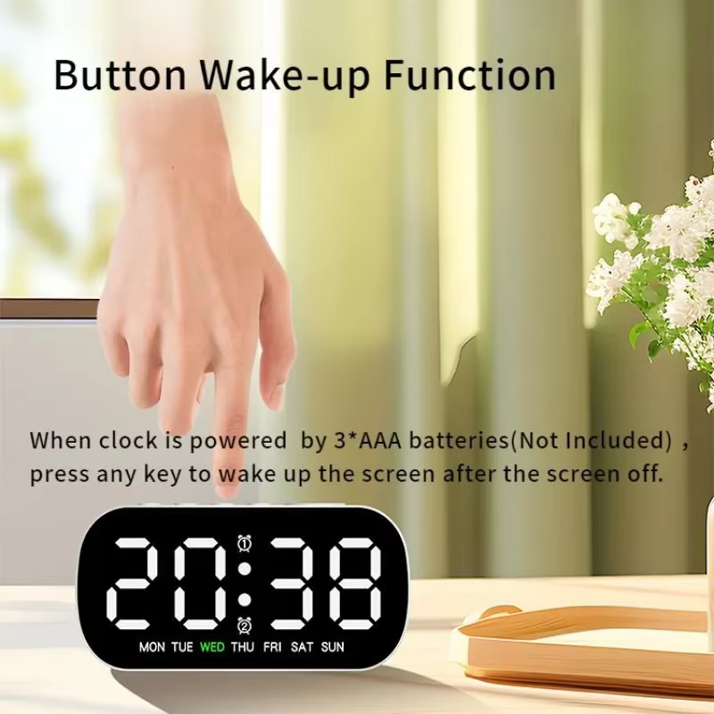 Réveil numérique alimenté par USB, température, Date, semaine, double alarme, Mode nuit, horloge Snooze, 5 niveaux de luminosité, horloge LED 12/24H