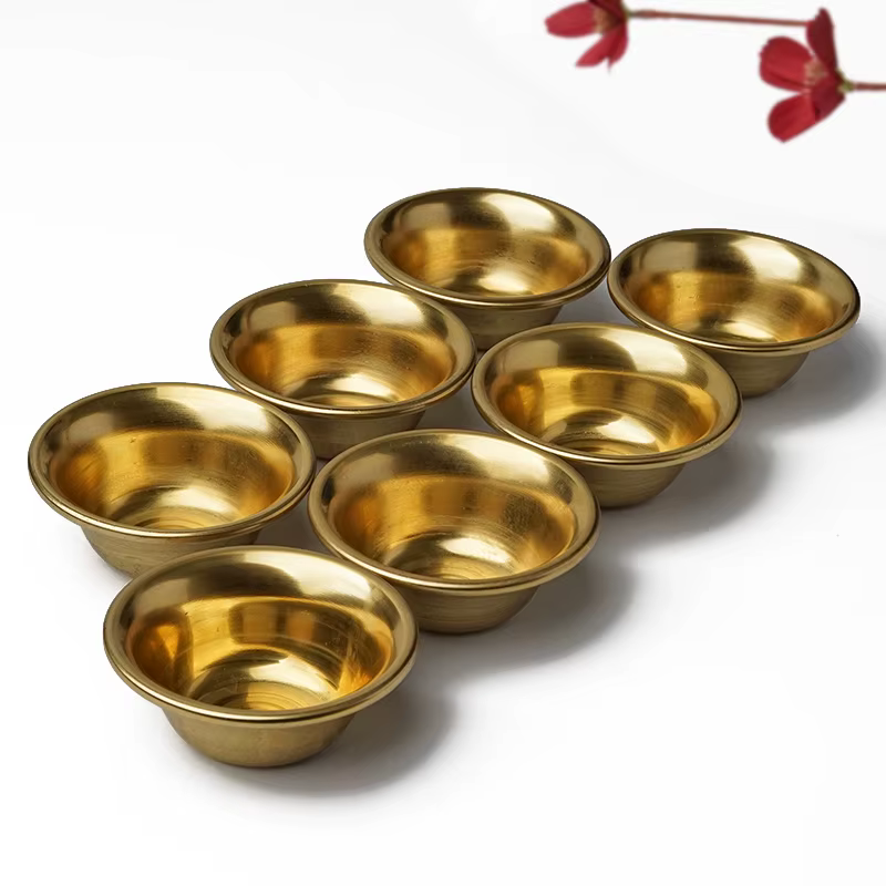 Bols Tibétains en Laiton, Assiettes Décoratives, Fournitures Bouddhistes de Table, Tasse de Méditation en Cuivre, 7 Chaines