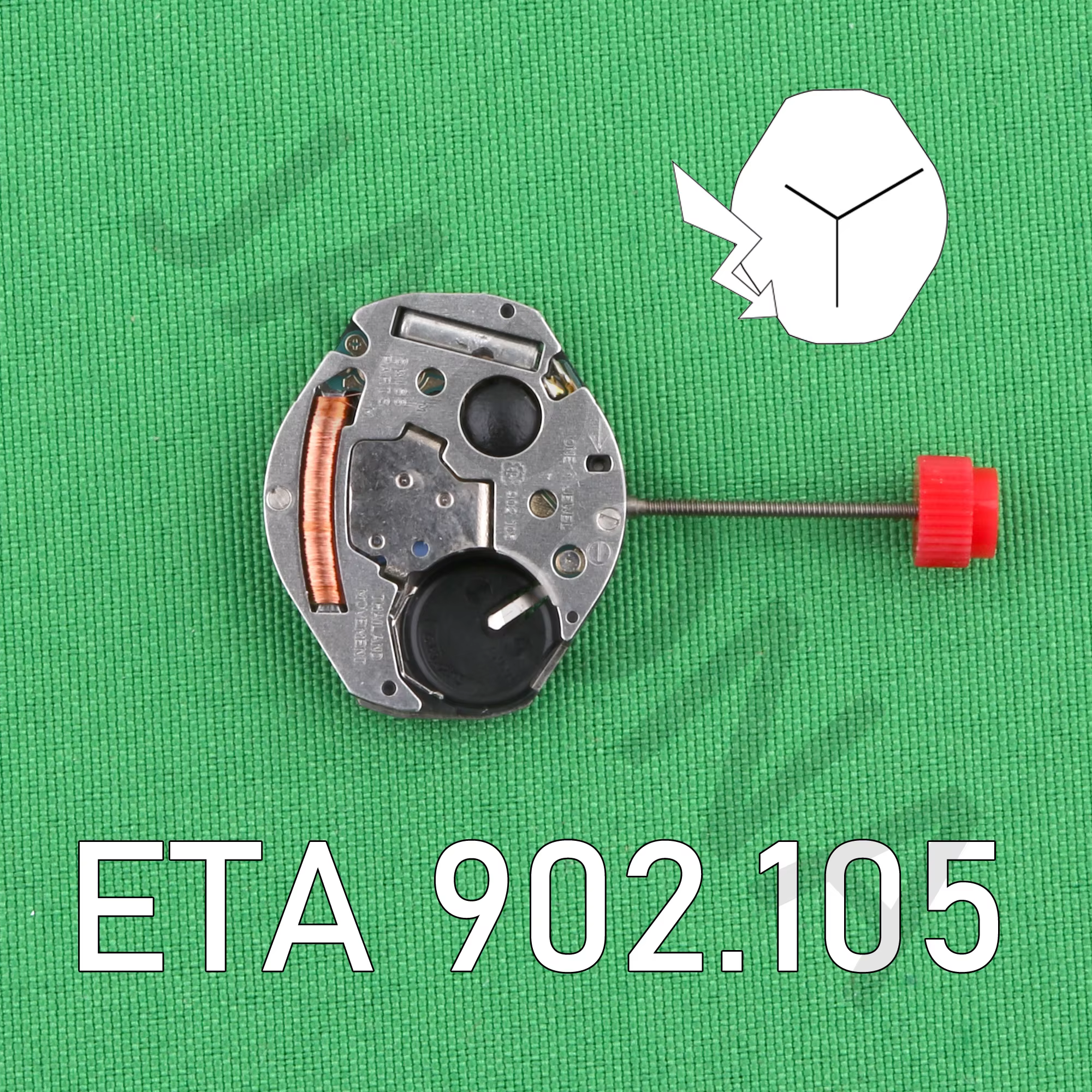 Mouvement de montre standard ETA 902.105, mouvement suisse, 3 aiguilles, 902, 105