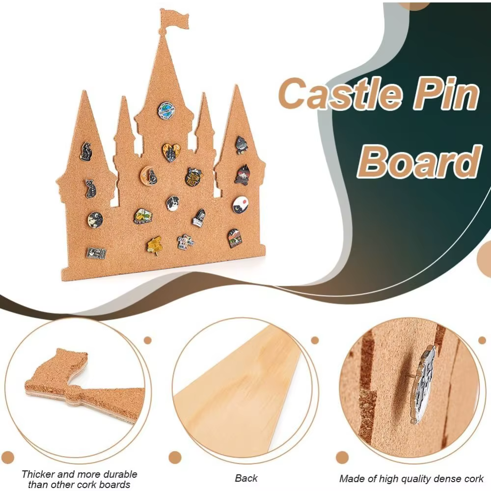 Tableau d'épingles de château, panneau de liège 14.2x11.8 pouces, panneau d'affichage de Bulletin, présentoir de bijoux, plateau en liège pour Collection de broches