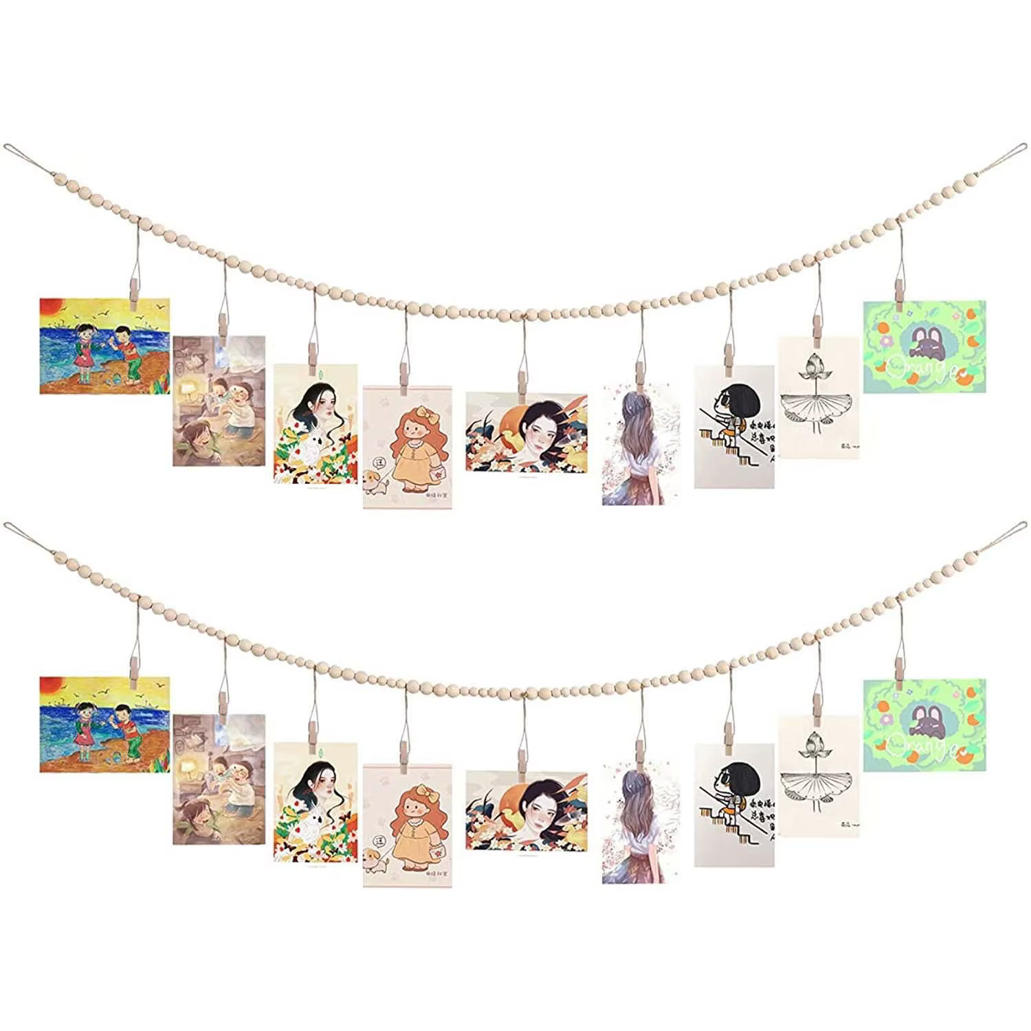 Présentoir de photo avec document en bois, ficelle de perles en chanvre, rangement de gland, clip de ficelle, décoration de la maison