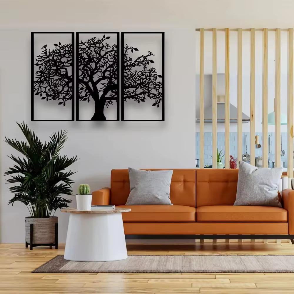 Décoration murale en métal pour arbre généalogique, 3 pièces, art en fer, arbre de vie. Art mural 3D moderne pour la décoration de la maison, de la chambre à coucher et du salon.