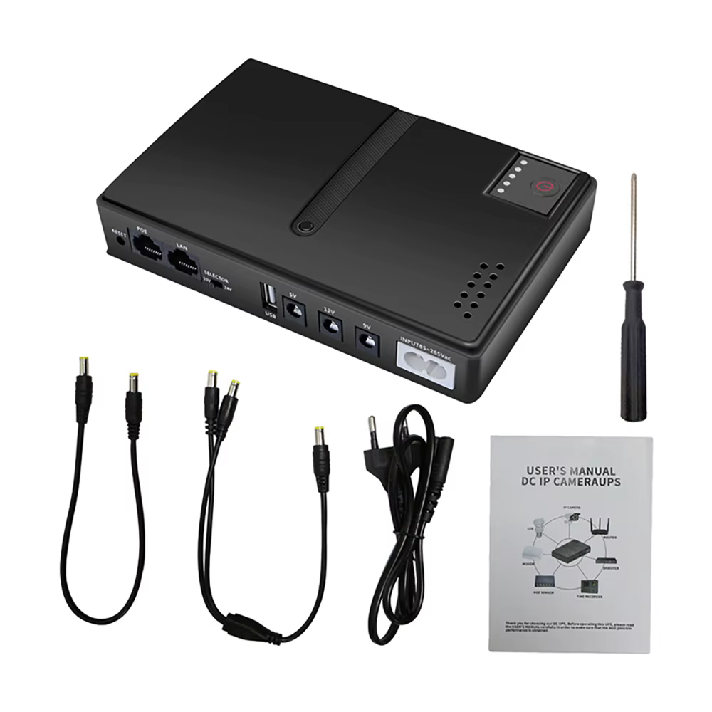 Alimentation électrique sans interruption portable 1018L, DC sans batterie, routeur d'alimentation UPS, adaptateur optique Cat intégré 5V9V12V/15V/24V