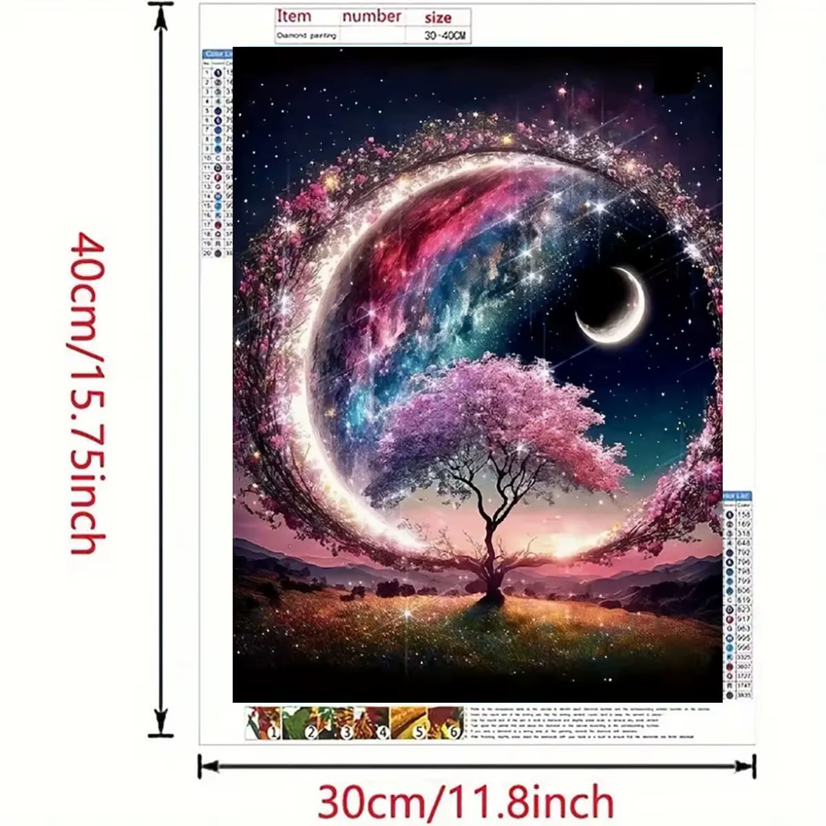 1 jeu de fleurs, lune, ensemble de peinture diamant rond, décoration de maison complète en diamant pour adultes, artisanat d'art sans cadre