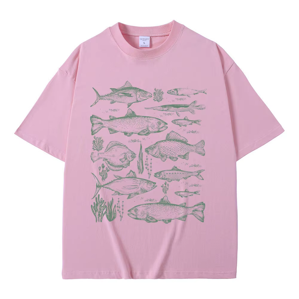 Poisson tatouage Style T-shirt pêche drôle Meme graphique T-shirts hommes décontracté coton Vintage à manches courtes hommes surdimensionné T-shirts