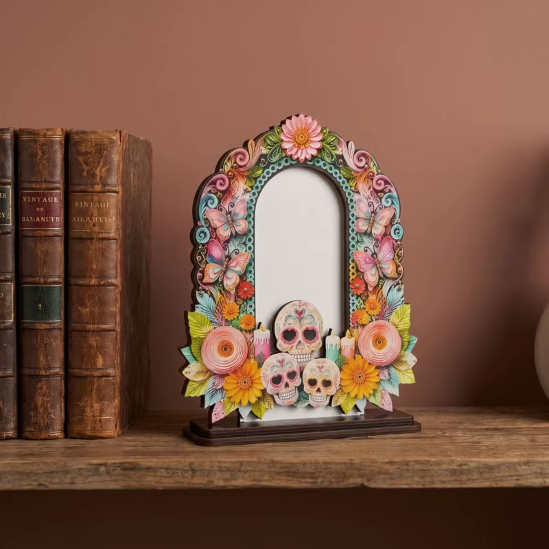 Cadre photo en bois 16x20cm, cadre photo du Jour des Morts, tête de mort, fleur, album commémoratif de bureau, décoration de fête, cadeau pour la maison et la chambre