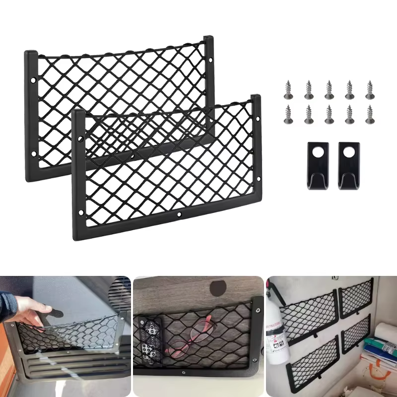 Filet de rangement pour cadre de voiture 36x18CM, sac en filet de rangement pour voiture, support de sac encadré, organisateur de maille de voiture, sac en filet pour voiture avec vis