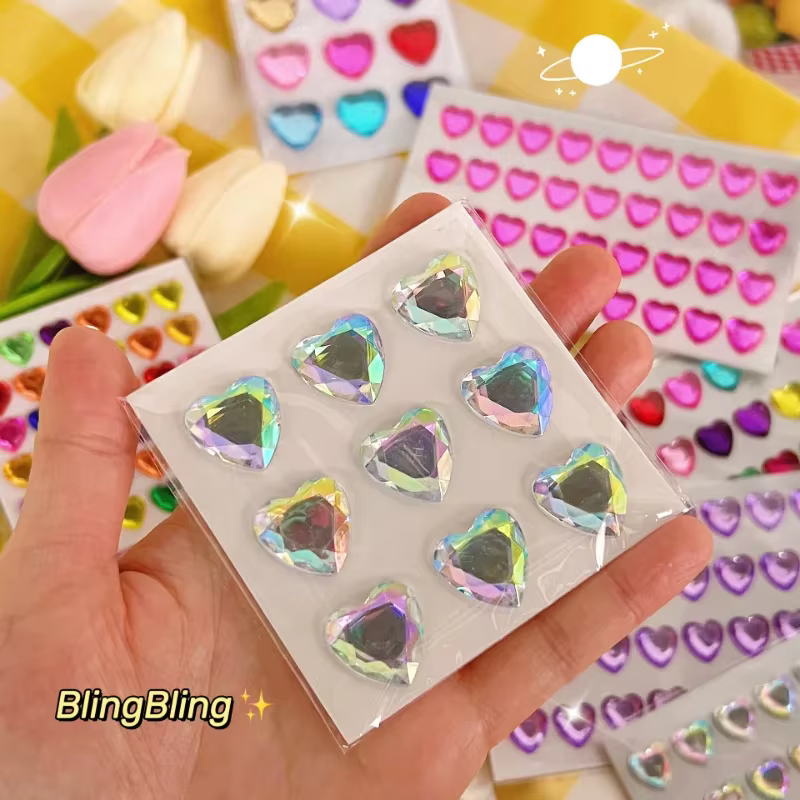 Autocollant coeur belle 3D stéréoscopique cristal coeur brillant autocollant pour bricolage décoratif Scrapbook Journal fournitures pour étudiants autocollant