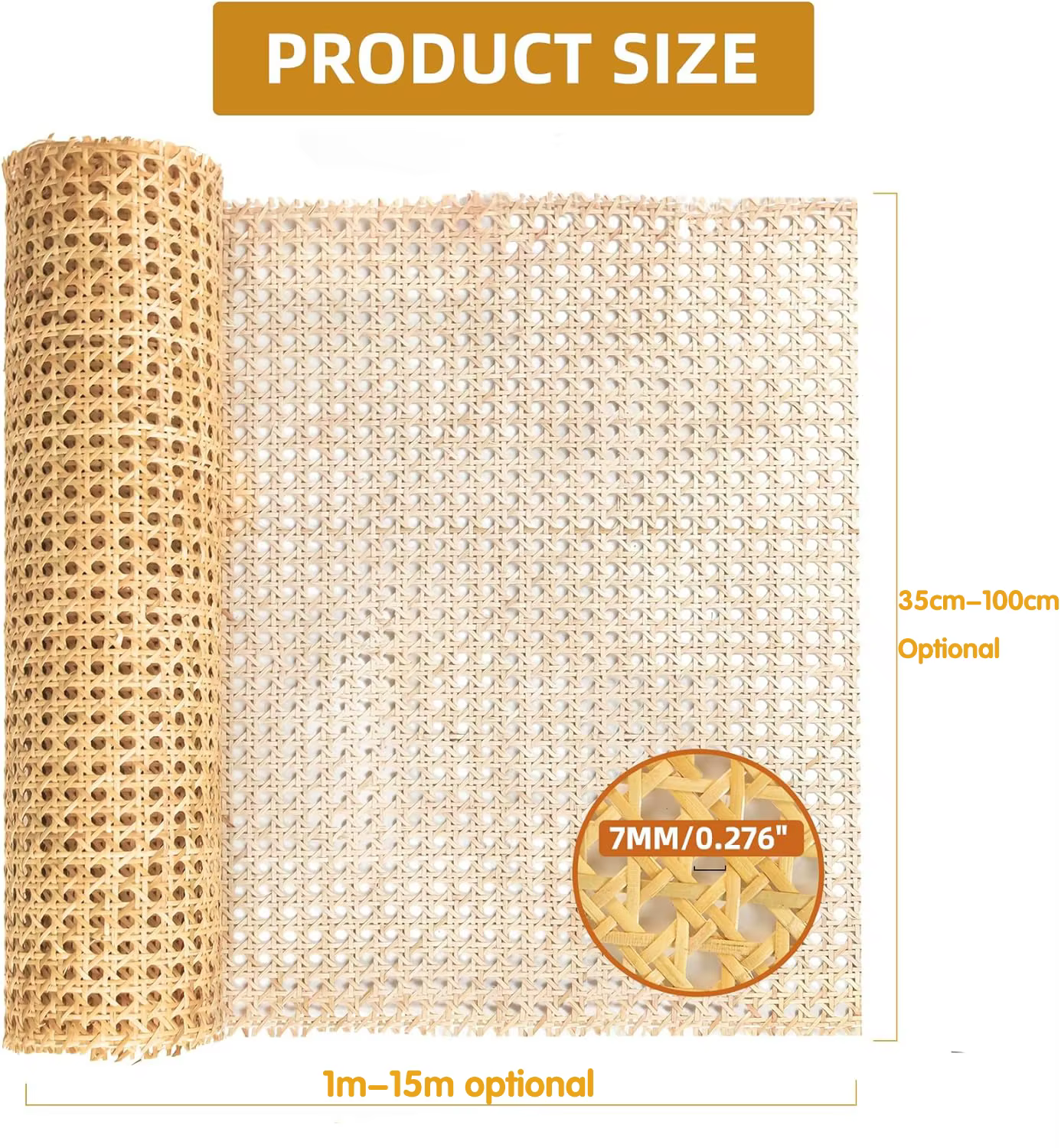 Rouleau de rotin de 35 à 55 cm de large, tressage en rotin naturel de grande taille, matériau de tressage en rotin, tissu de 8 à 10 m pour la tête de lit de l'armoire