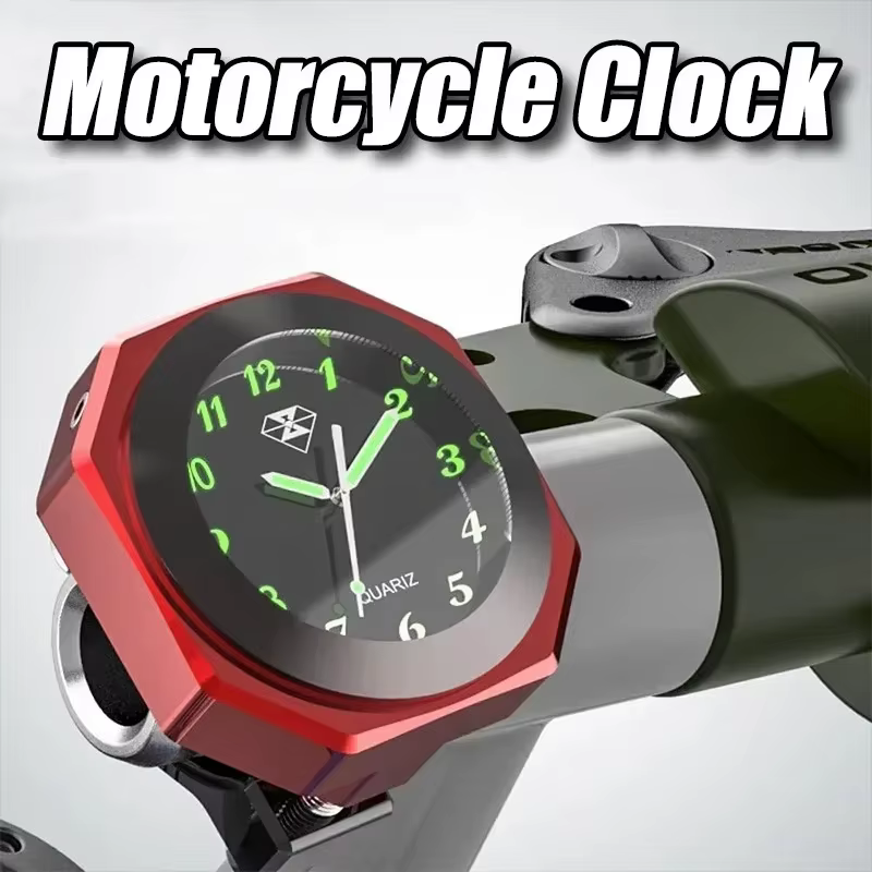 Horloge/thermomètre pour moto, 22-28mm, cadran lumineux en alliage d'aluminium étanche, pour Motocross, Yamaha, Kawasaki, Honda, Suzuki